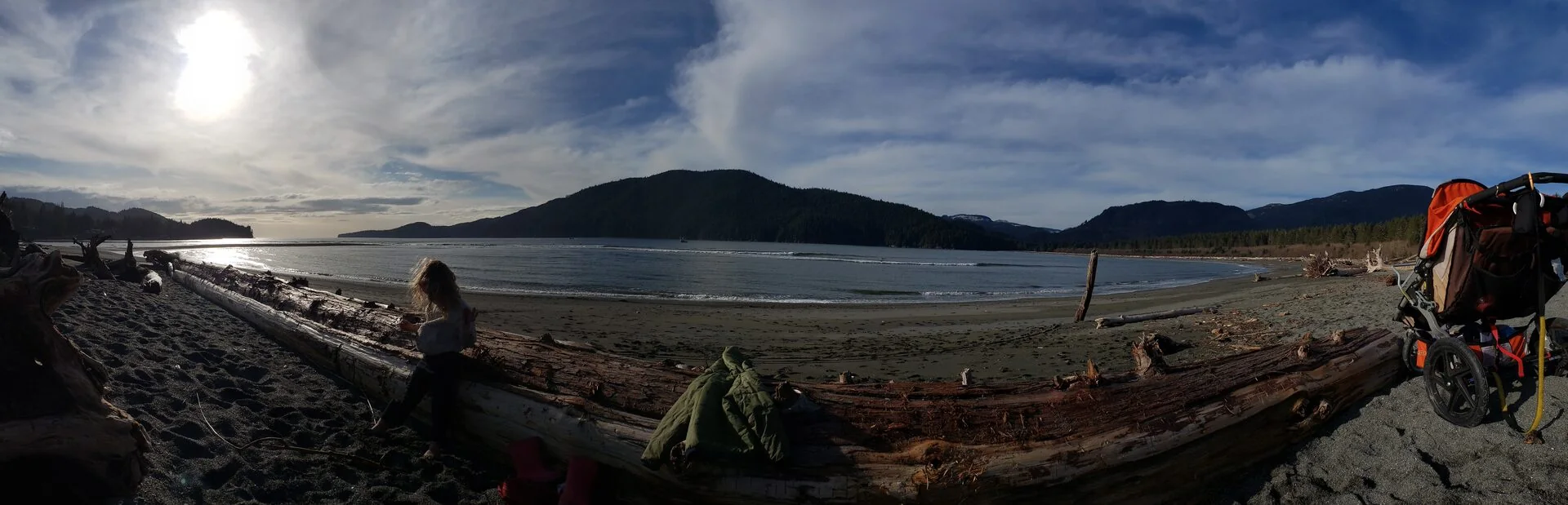 Panoramic view of the bay and mountains near Port Renfrew BC